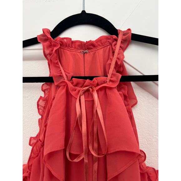 BCBG Pink Chiffon Halter Maxi Dress Womens Medium Event Wedding Coquette Ruffled - Picture 7 of 16